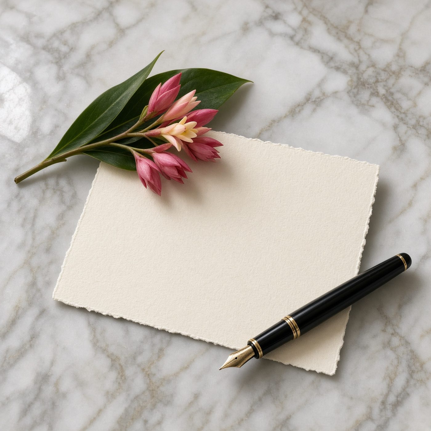 Handwritten note with tropical flowers