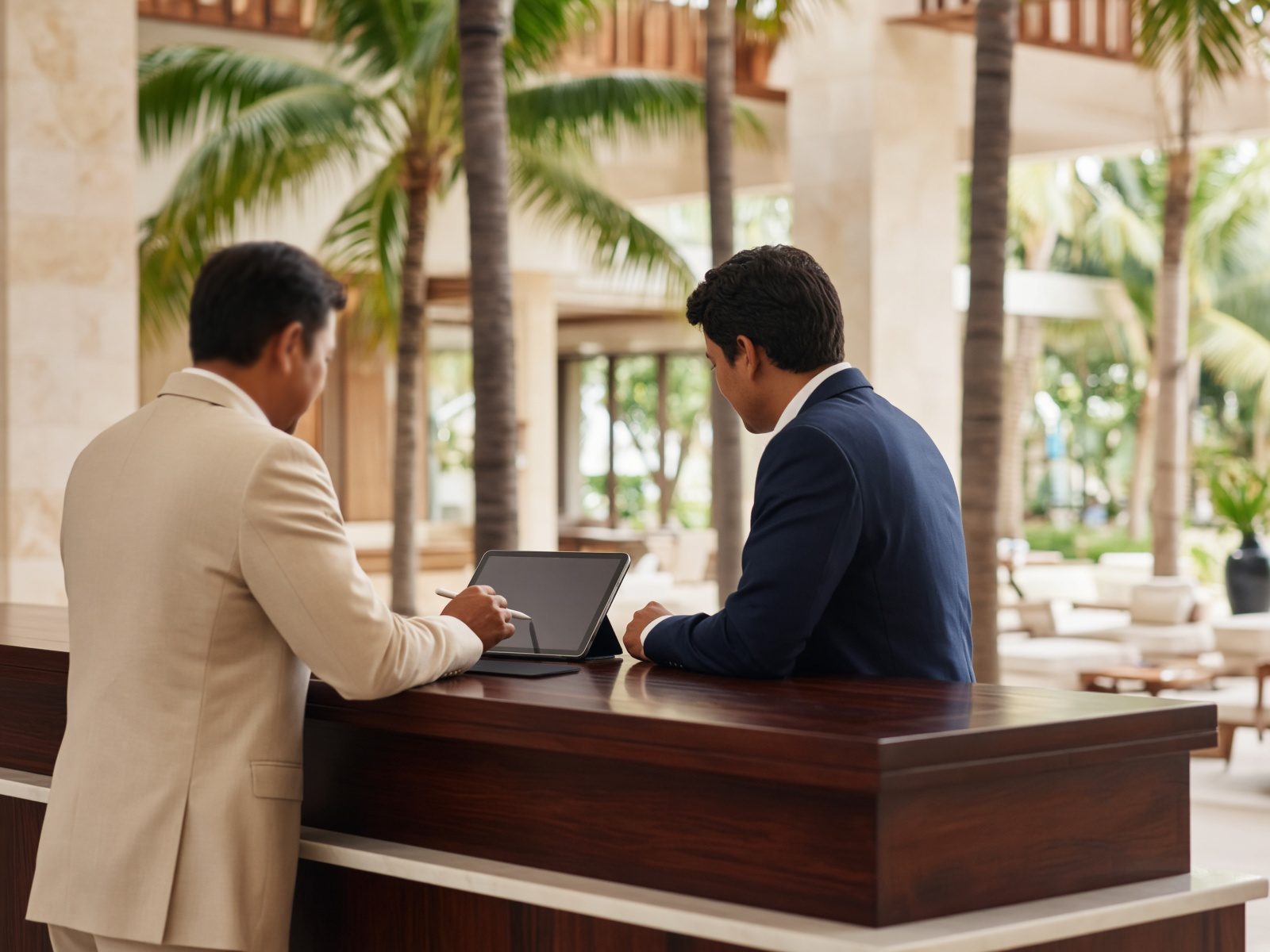 Concierge helping a guest at a hotel desk