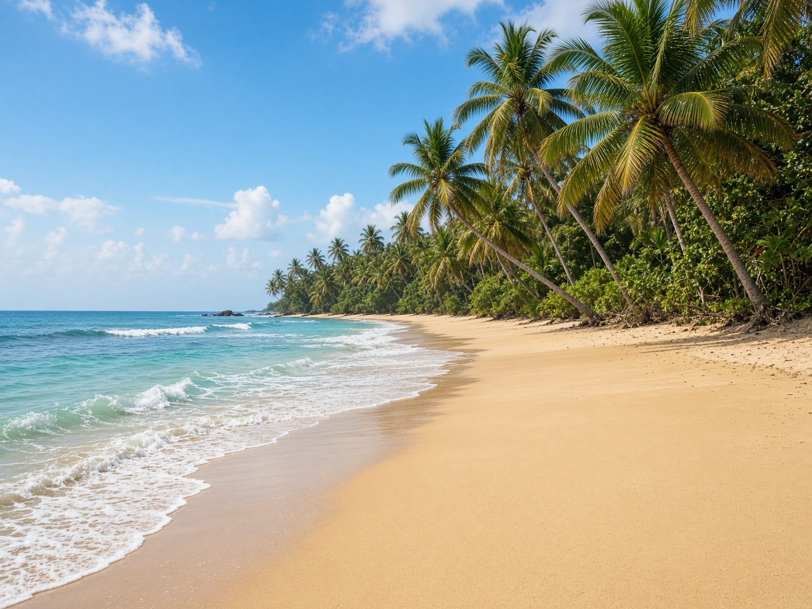 Palm-lined golden beach on the Sri Lankan coast