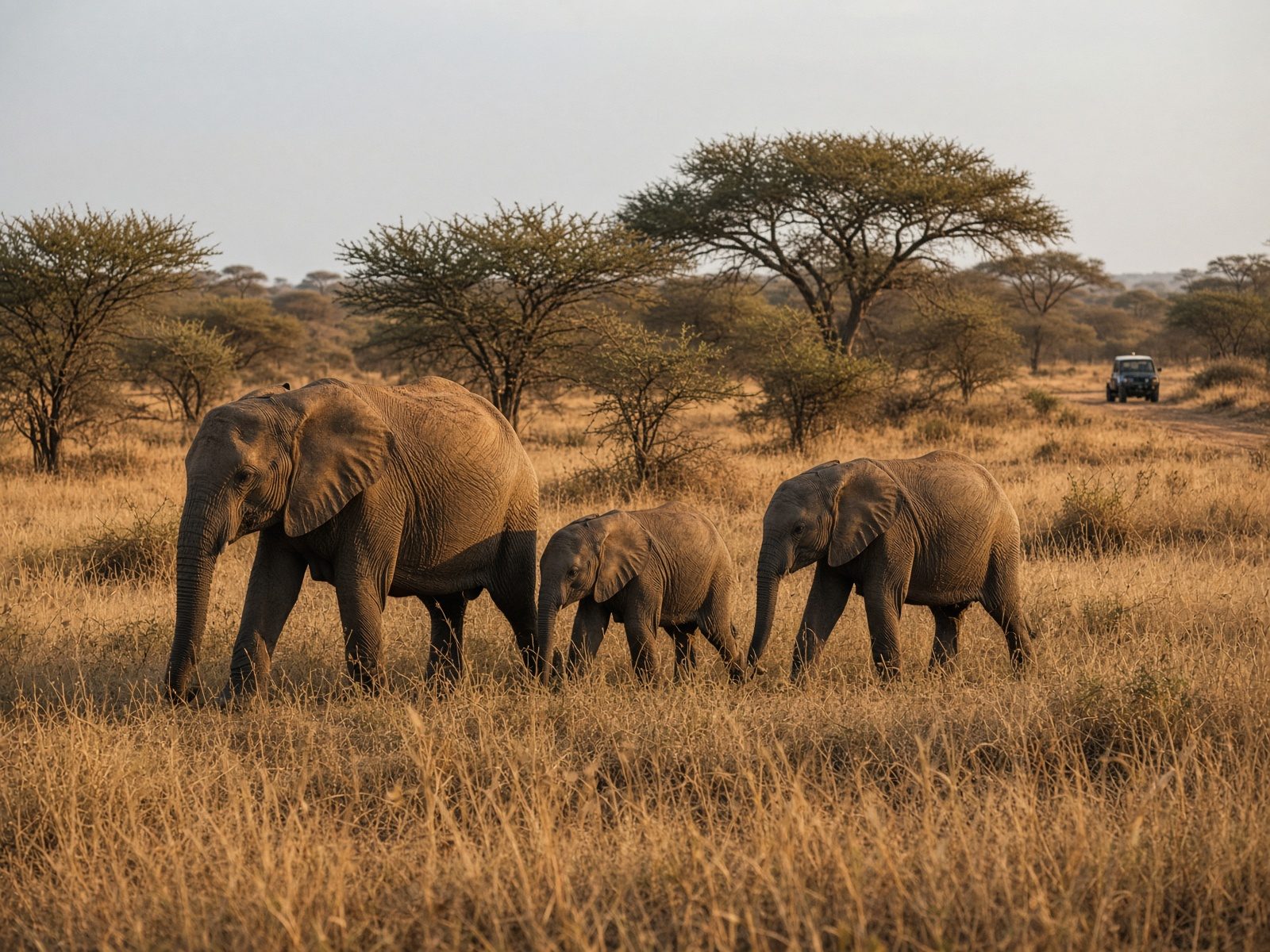 Elephants walking through grassland in a Sri Lankan national park